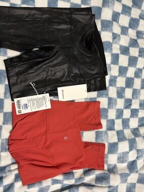 lululemon athletica Black Leggings & Red Cropped Top Set